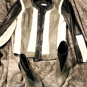 Helmet Lang leather and canvas bomber + Tahari leather and mesh shoes